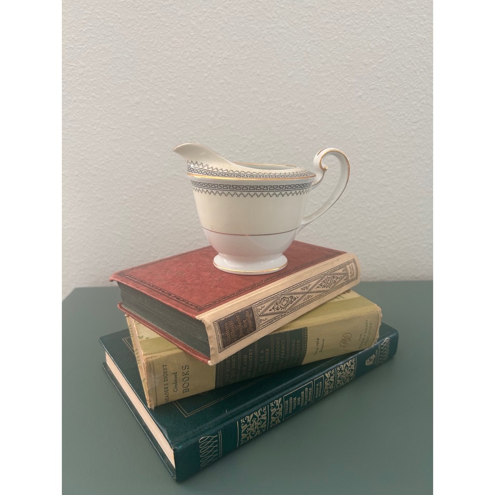 Noritake‎ Vintage Porcelain Creamer Greek Key Black Gold Trim Made in Japan